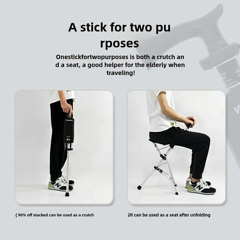 2-in-1 Folding Stool Cane | Walking Stick with Seat for Elderly | Portable Mobility Aid for Seniors