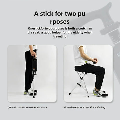2-in-1 Folding Stool Cane | Walking Stick with Seat for Elderly | Portable Mobility Aid for Seniors