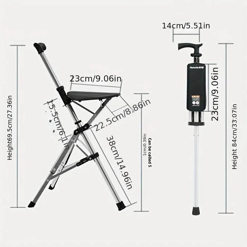 2-in-1 Folding Stool Cane | Walking Stick with Seat for Elderly | Portable Mobility Aid for Seniors
