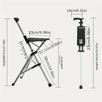 2-in-1 Folding Stool Cane | Walking Stick with Seat for Elderly | Portable Mobility Aid for Seniors