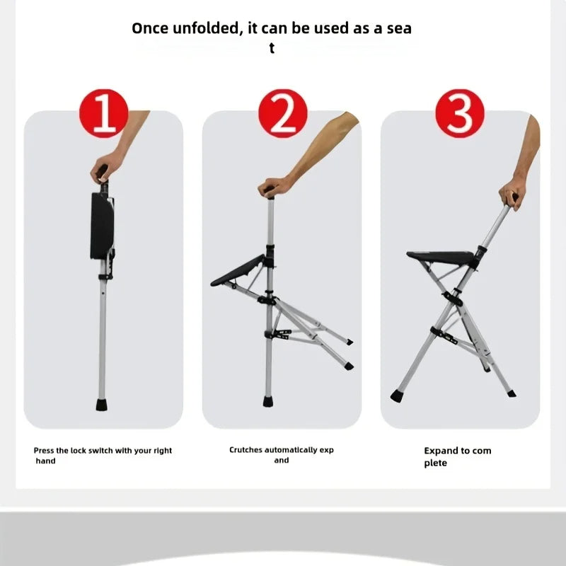 2-in-1 Folding Stool Cane | Walking Stick with Seat for Elderly | Portable Mobility Aid for Seniors