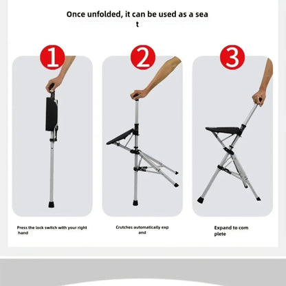 2-in-1 Folding Stool Cane | Walking Stick with Seat for Elderly | Portable Mobility Aid for Seniors