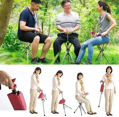 2-in-1 Folding Stool Cane | Walking Stick with Seat for Elderly | Portable Mobility Aid for Seniors