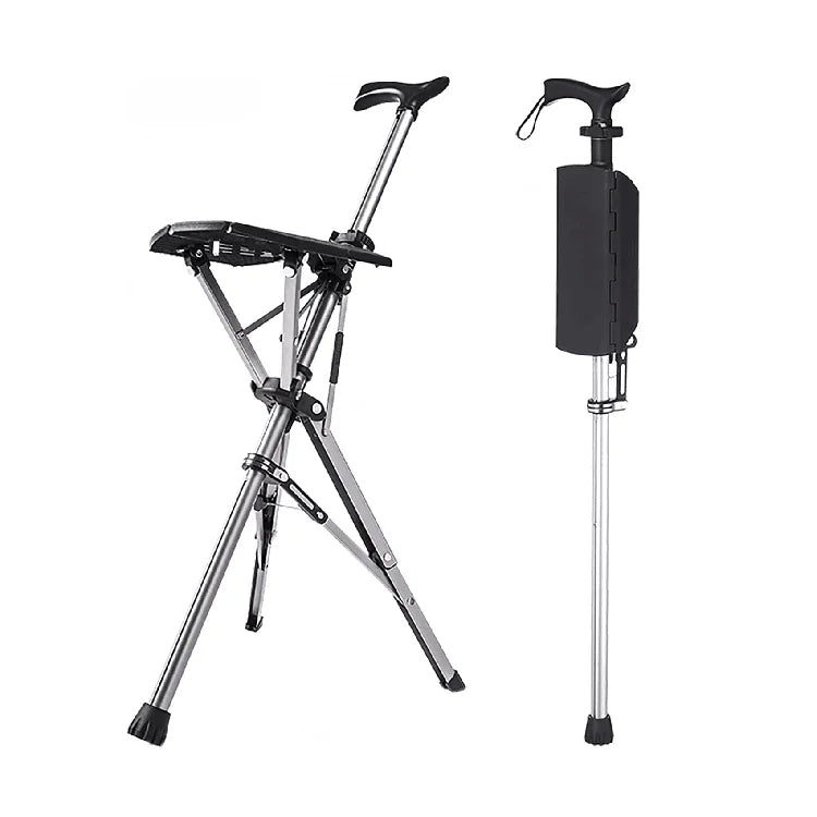 2-in-1 Folding Stool Cane | Walking Stick with Seat for Elderly | Portable Mobility Aid for Seniors