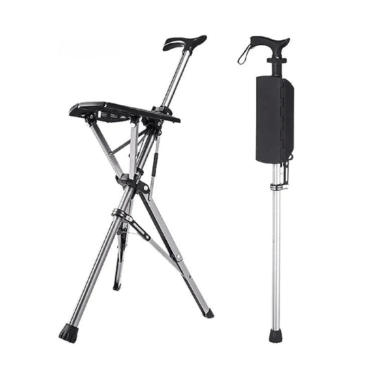 2-in-1 Folding Stool Cane | Walking Stick with Seat for Elderly | Portable Mobility Aid for Seniors